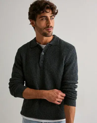 Casual Friday Casual Friday Cfgahn 1X1 Rib Polo Knit Strikkegensere Grå