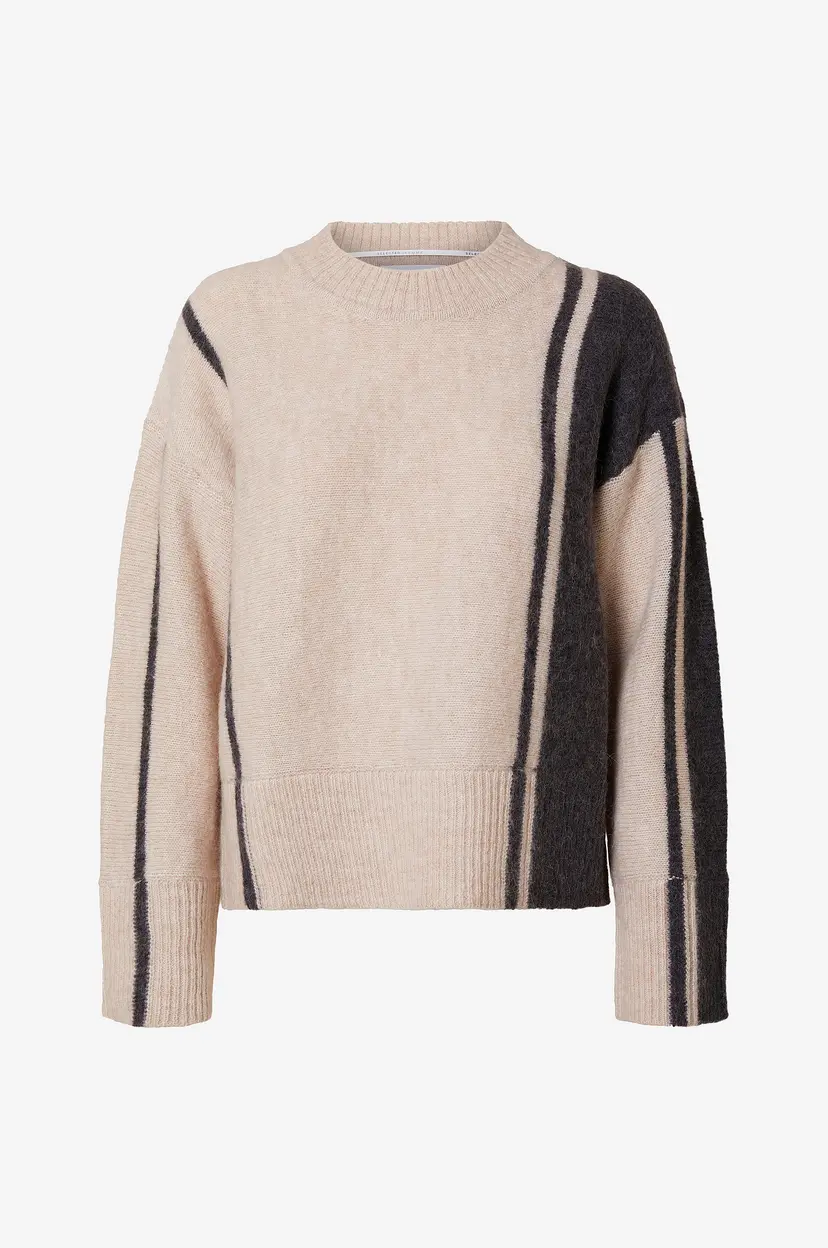 Selected Women Genser Slfalva LS O-neck Knit - Beige