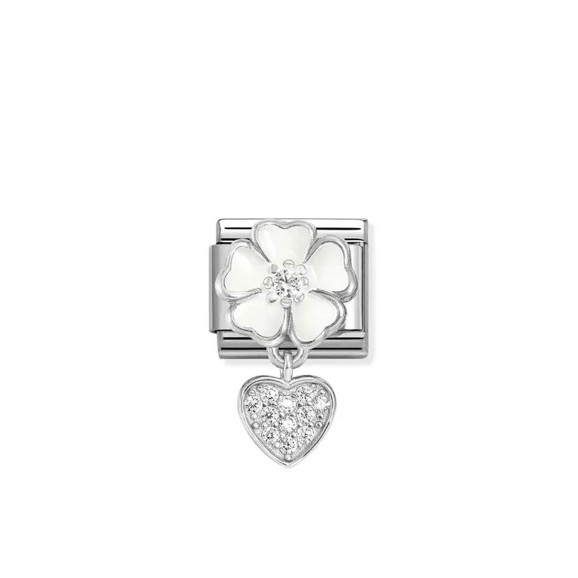 Nomination White Flower With Heart