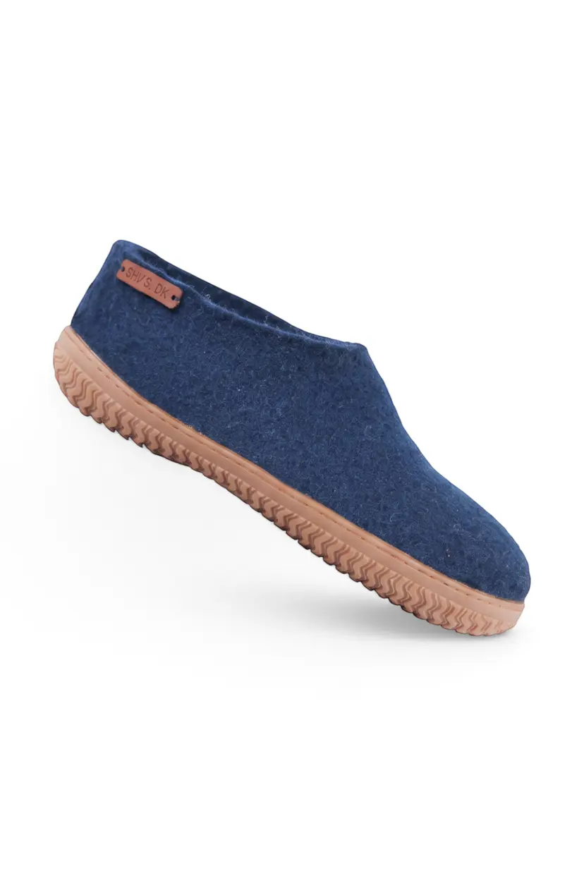 SHUS Uldhjemmesko (100% ren uld) Model Blå m/Gummisål - 36