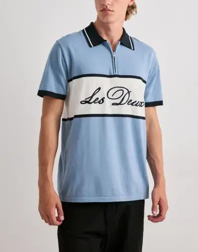 Les Deux Les Deux Knitted Zipper Polo Kortermet poloskjorte Blå