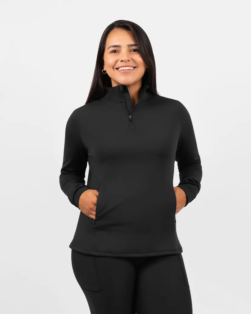 Huabo Bea Black Half Zip Winter Top