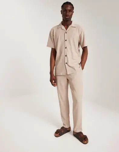 Selected Men Selected Men Slhloose-Plisse Resort Ss Shirt Ex Kortermede skjorter Beige