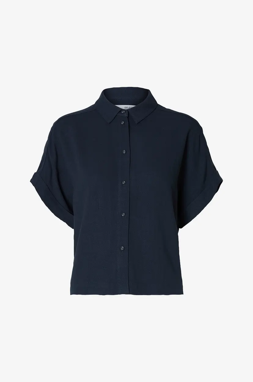 Selected Women Skjorte slfViva SS Cropped Shirt - Blå