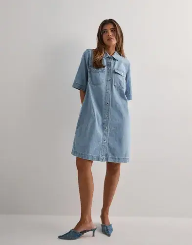 ONLY Only - Blå - Onlbelle S/S Button Dress Dnm Gua N