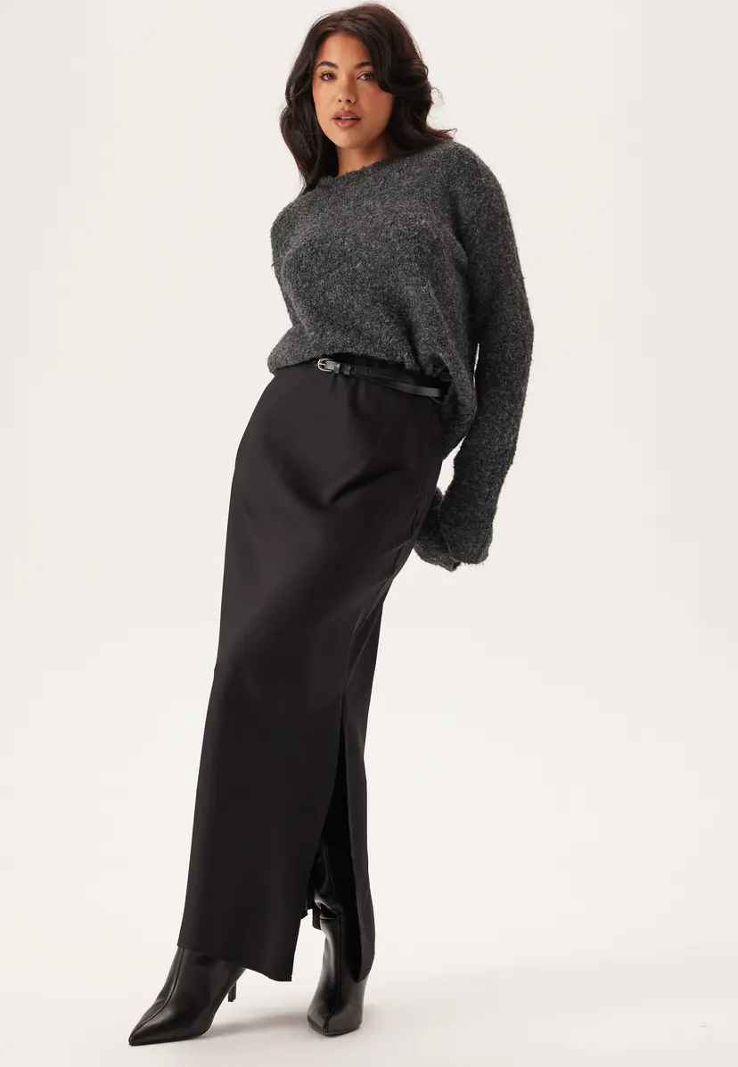 Bubbleroom Slit Satin Maxi Skirt