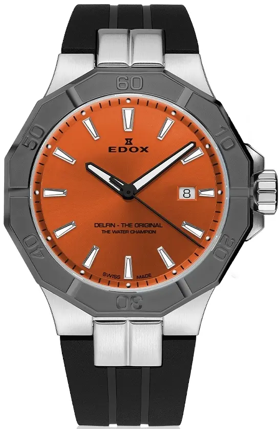 Edox Edox Herreklokke 53021-3GCA-OINO Delfin the Original Orange/Gummi