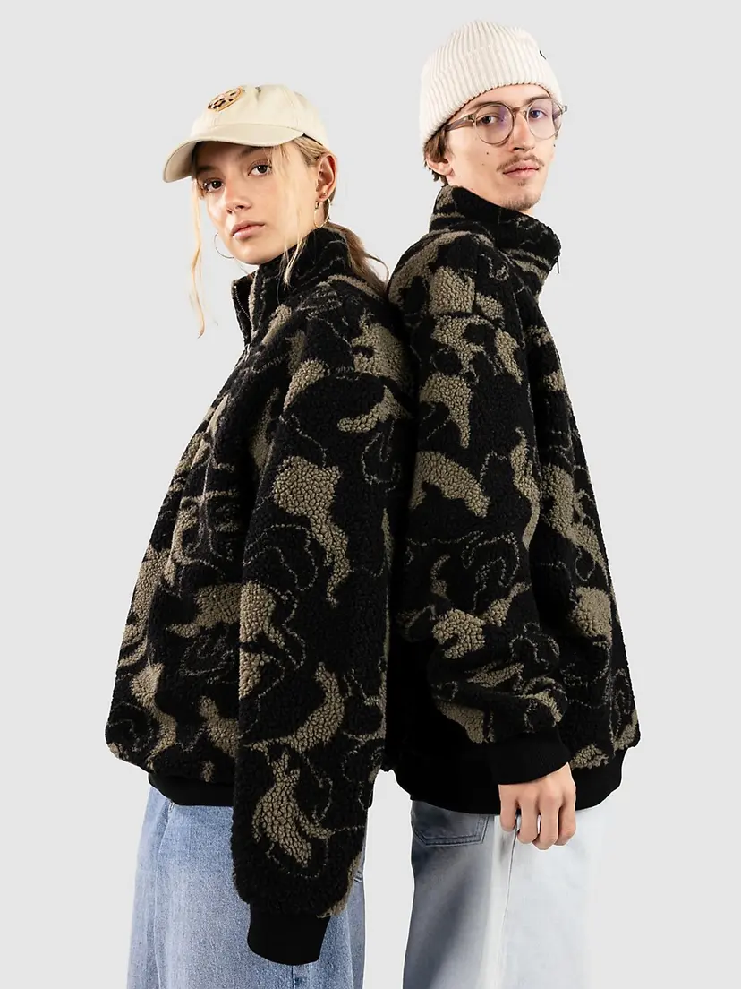 Urban Classics Urban Classics Oversized Pattern Teddy Troyer Half-Zip Fleecegenser svart