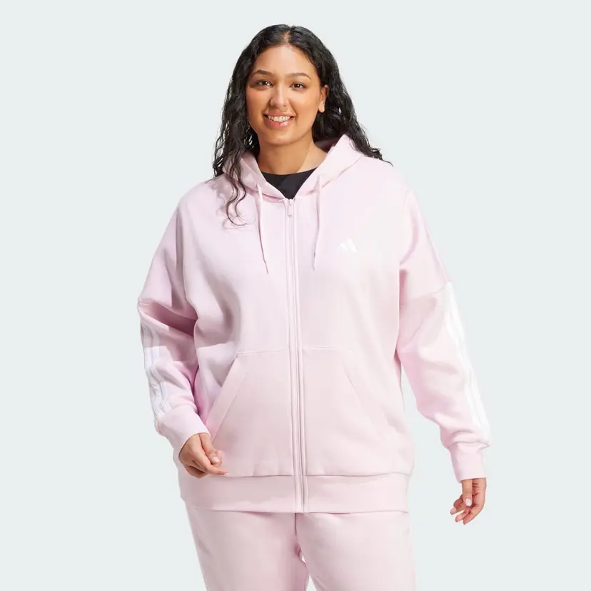 Adidas Essentials 3-Stripes Full-Zip Fleece Hettegenser (store størrelser)