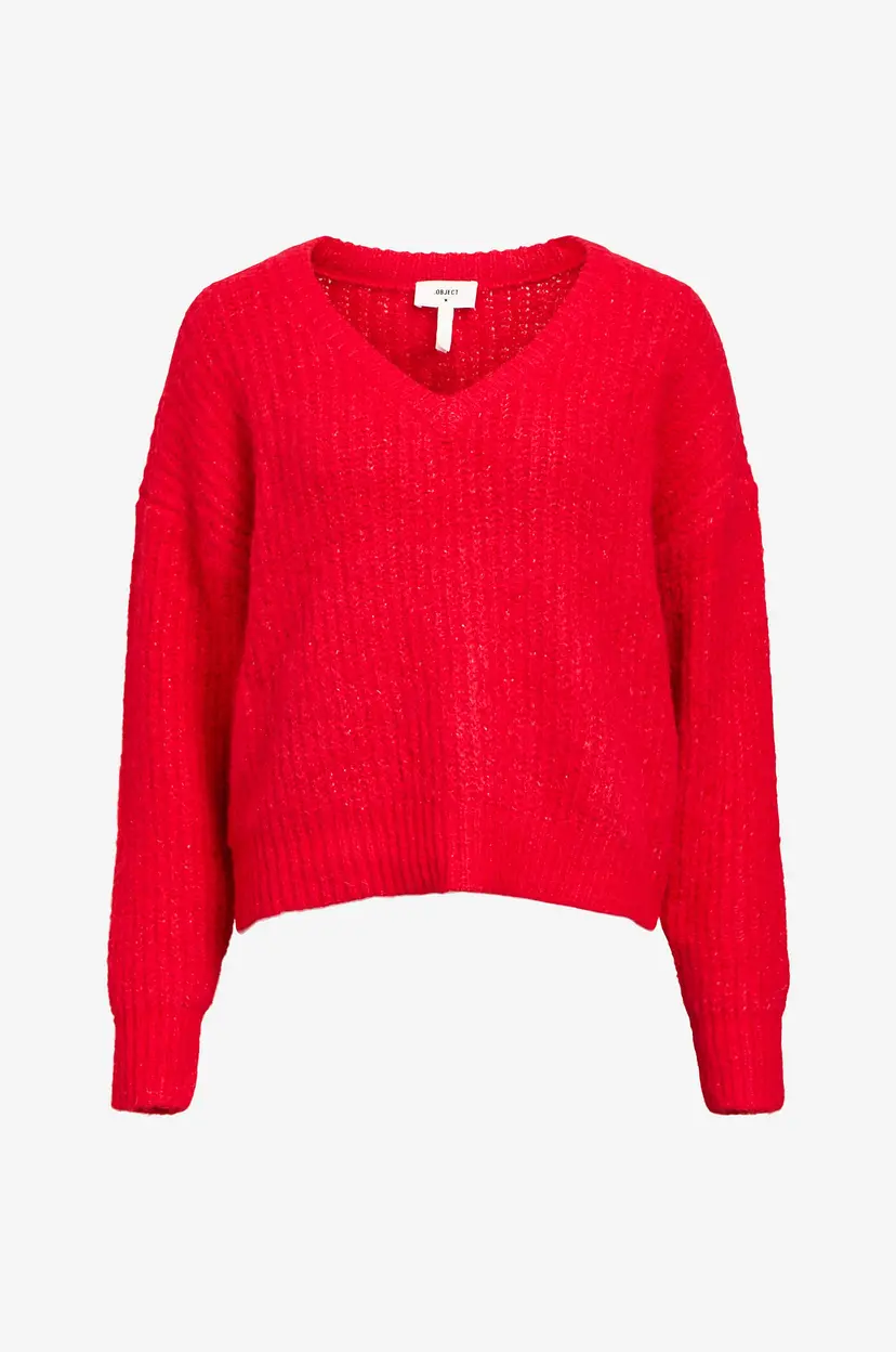 Object Collectors Item Genser objMilu LS LO V-neck Knit - Rød