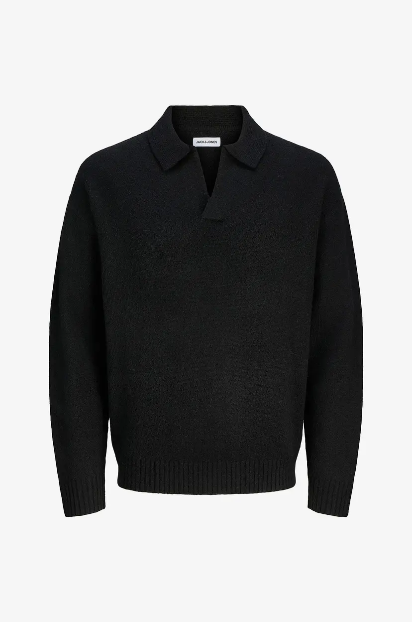 Jack & Jones Junior Pullover jjoho Ollie Knit Split Neck Jnr - Svart