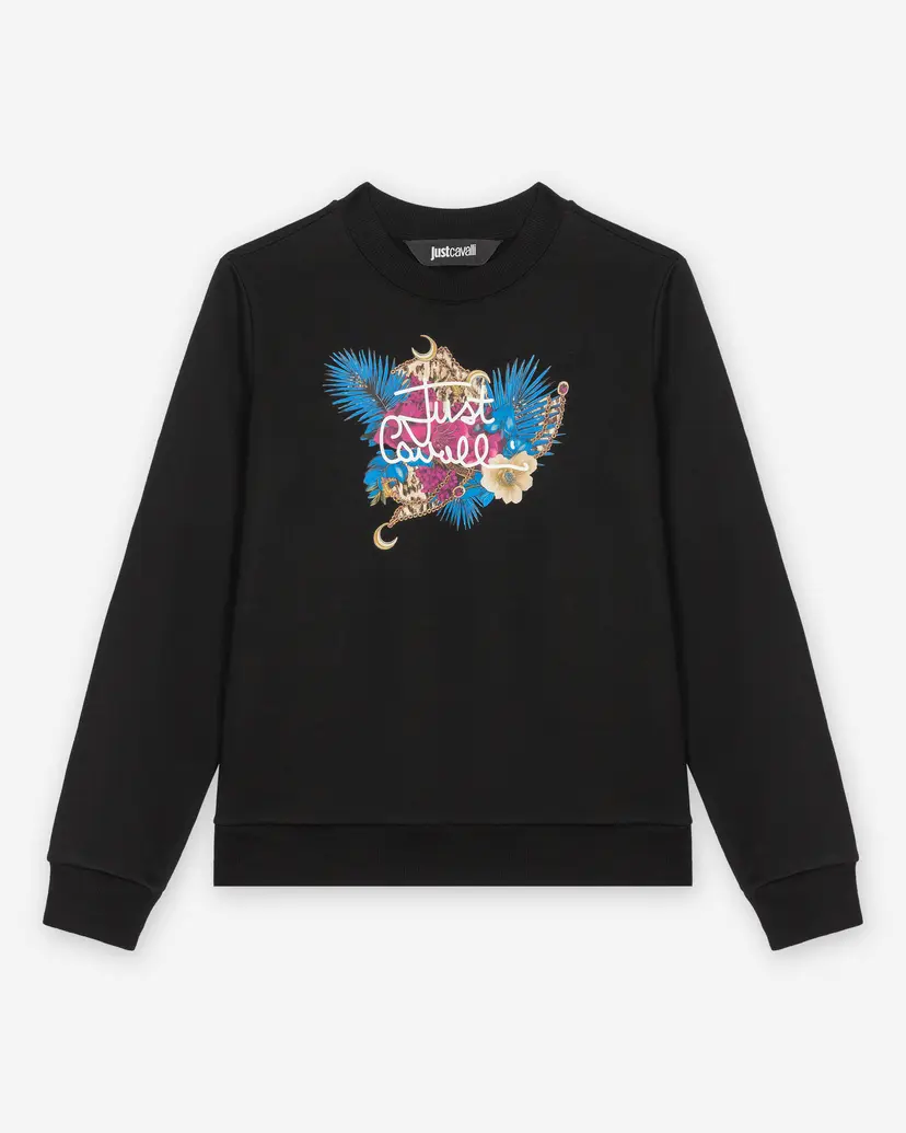 Just Cavalli Just Cavalli Logo Flower Leo Black Sweatshirt