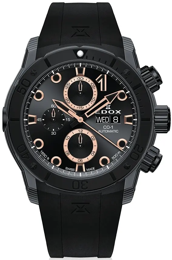 Edox Edox Herreklokke 01125-CCN-NR CO-1 Chronograph Sort/Gummi Ø45 mm