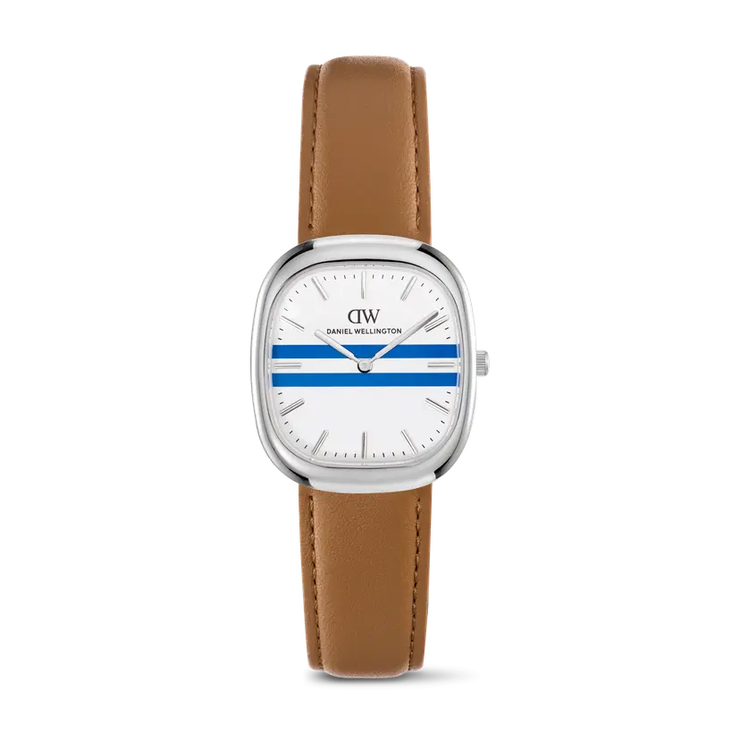 Daniel Wellington Silver 30mm Watch Cort Tan Brown Leather White-blue | DW