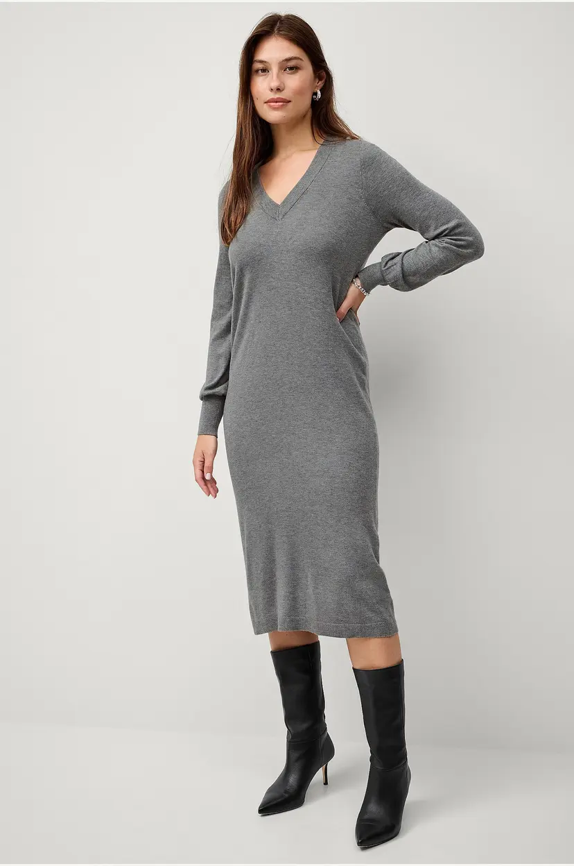 Vila Kjole viComfy V-neck L/S Knit Dress - Grå