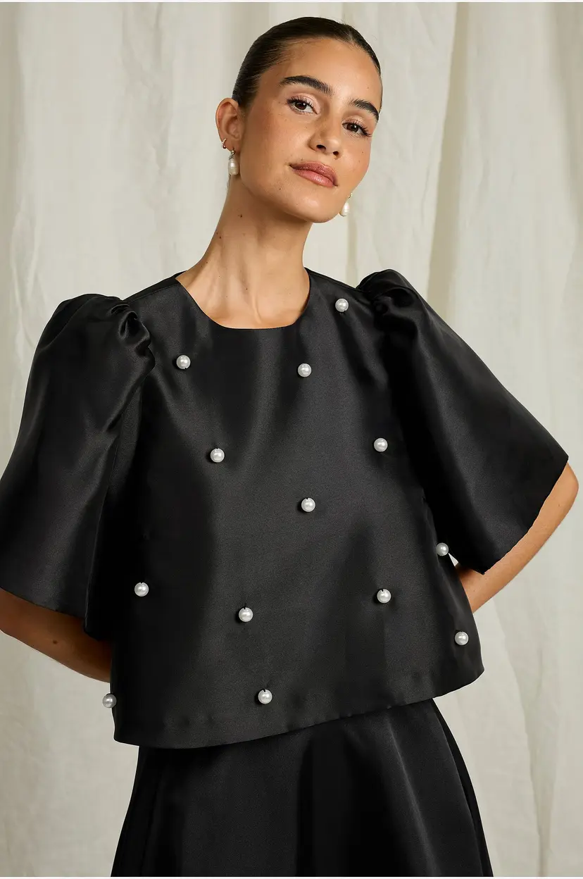 Joelle Bluse med puffermer - Svart
