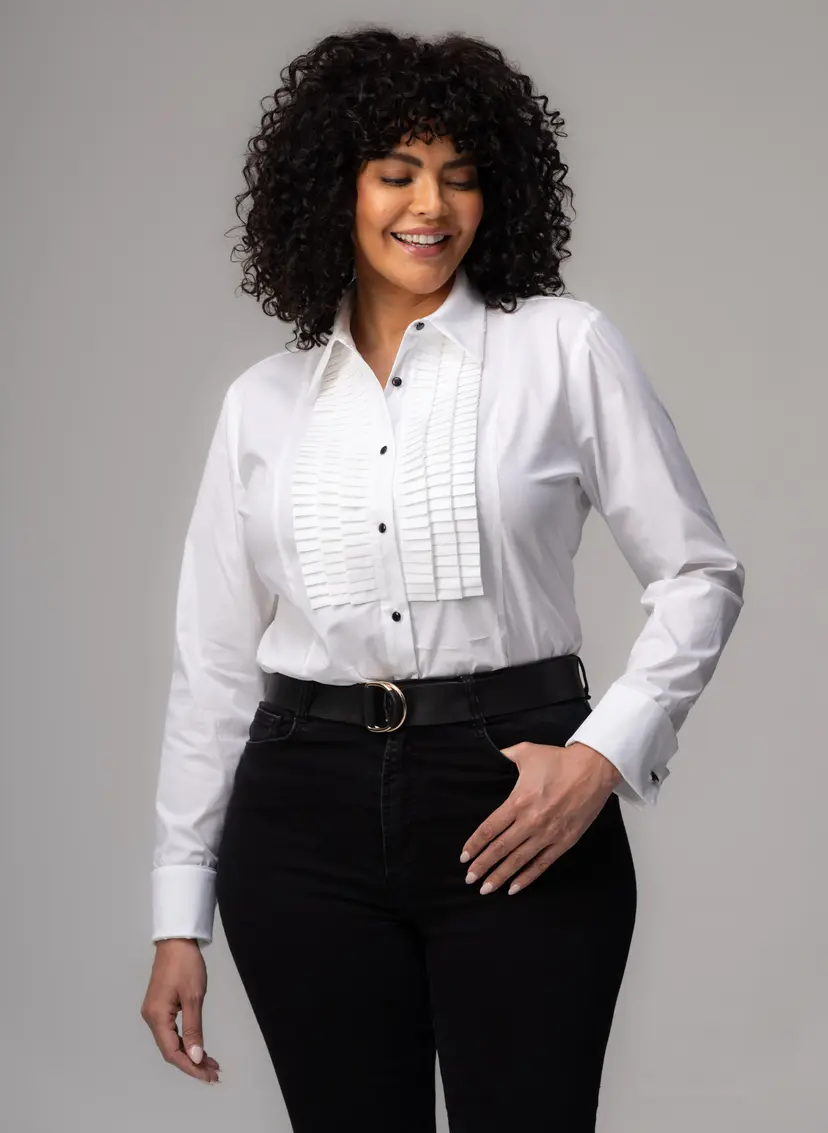 The Shirt Company ANTOINETTE CURVE SHIRT - White, Cotton Poplin