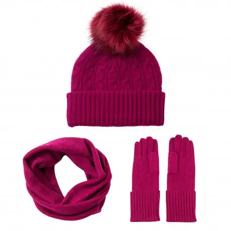 CASHMERE CULTURE Hue, halsvarmer og handsker i cashmere – damesæt, blomme
