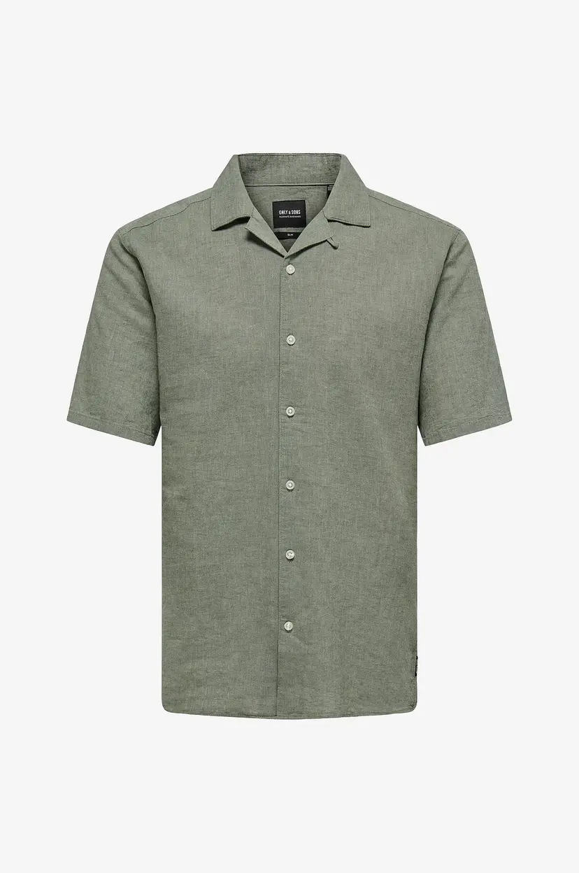 Only & Sons Skjorte onsCaiden SS Solid Resort Linen Shirt - Grønn