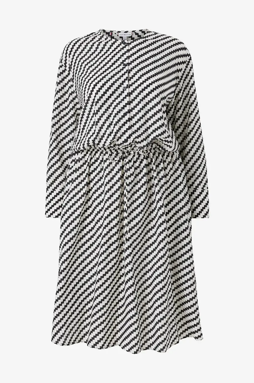 Tommy Hilfiger Curve Kjole Crv Zigzag Waisted Midi Dress - Hvit