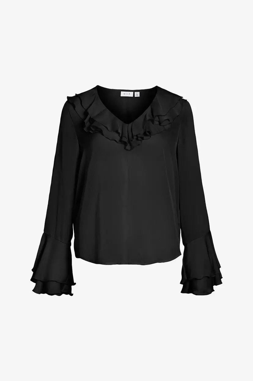 Vila Bluse Viharrison V-Neck L/S Top - Svart
