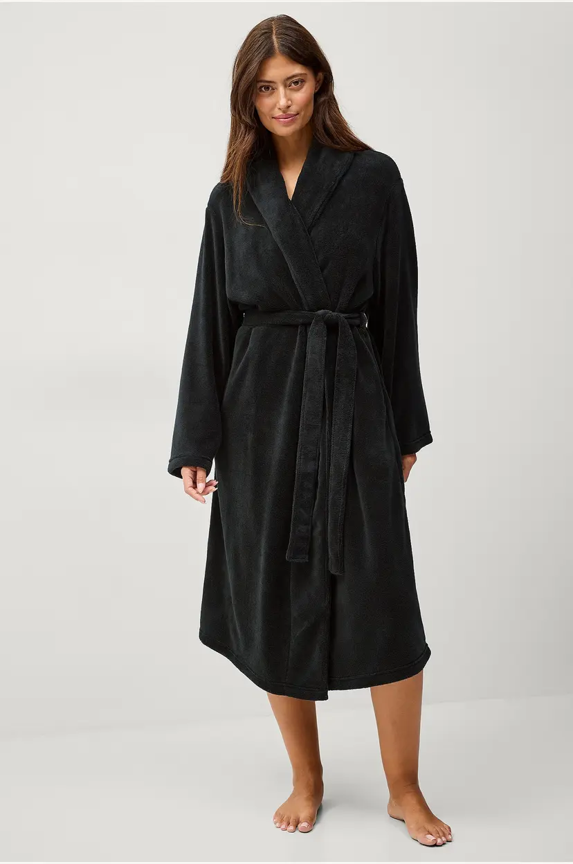 Ellos Collection Morgenkåpe i myk fleece - Svart