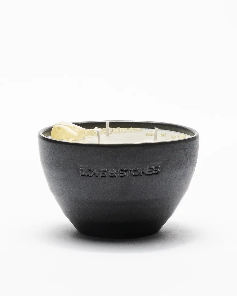 Love & Stones Love & Stones ABUNDANCE Medium Crystal Candle Black Candle