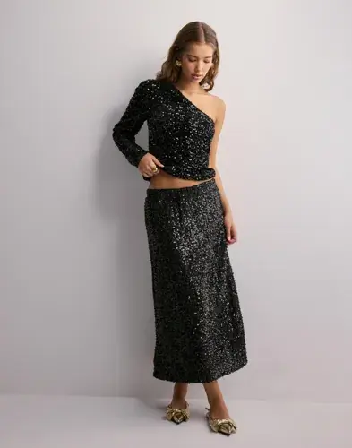 Pieces Pieces - Svart - Pcserena Sequin Hw Midi Skirt Mm