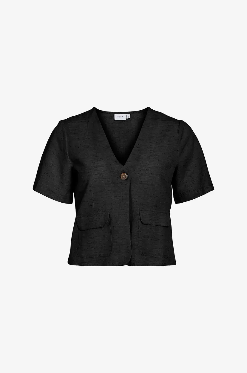 Vila Topp viPrisilla V-neck S/S Pocket Top - Svart