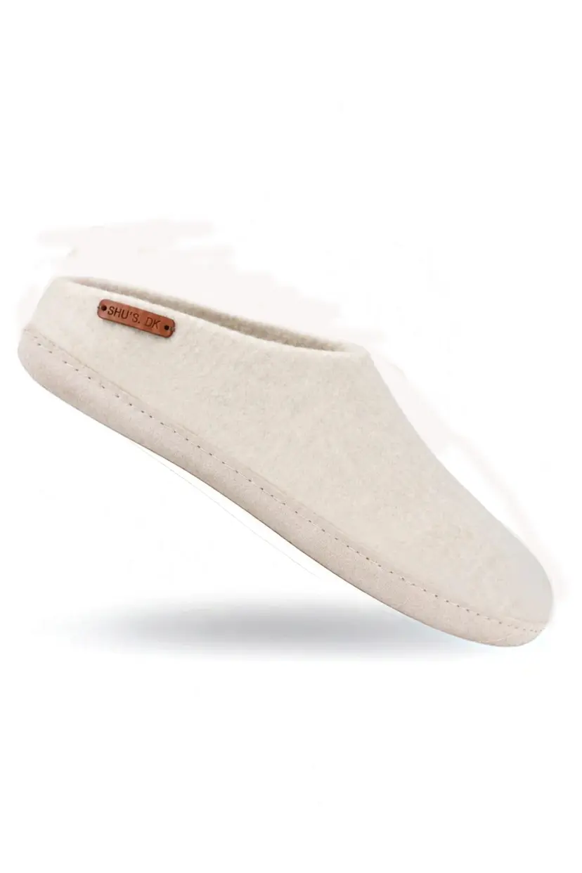 SHUS Uldtøffel (100% ren uld) - Model Beige m/sål i skind - EU 37