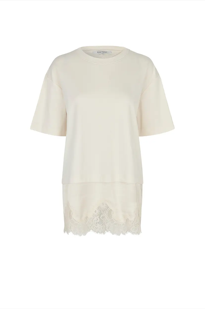 Second Female T-skjorte Vaccara Lace Tee - Natur