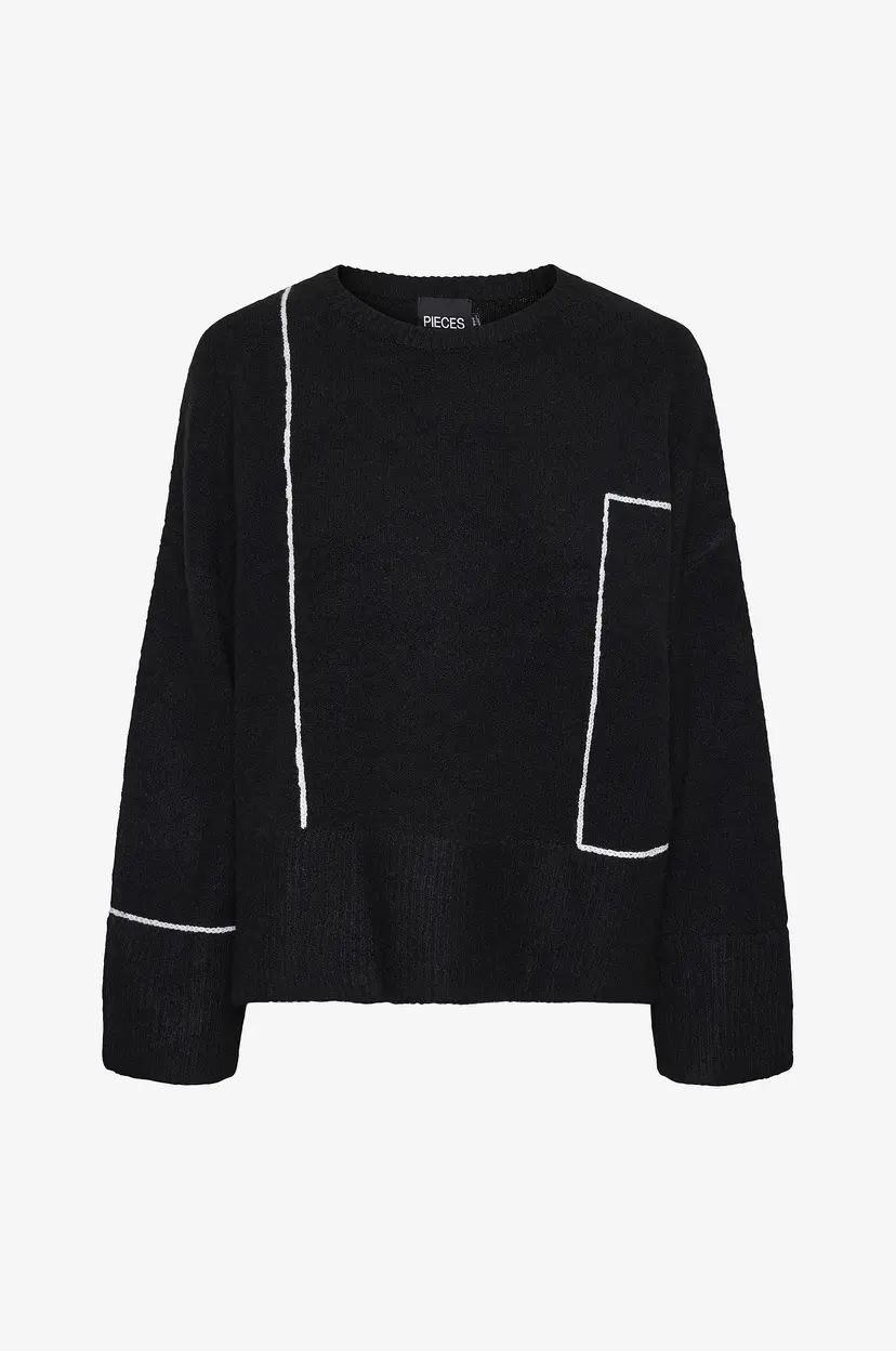 Pieces Genser pcGale LS O-neck Slit Knit D2D - Svart