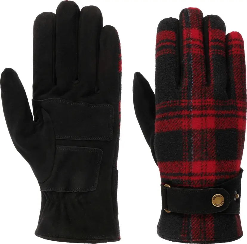 Stetson Stetson Men's Gloves Goat Suede/Shadow Plaid Black/Red