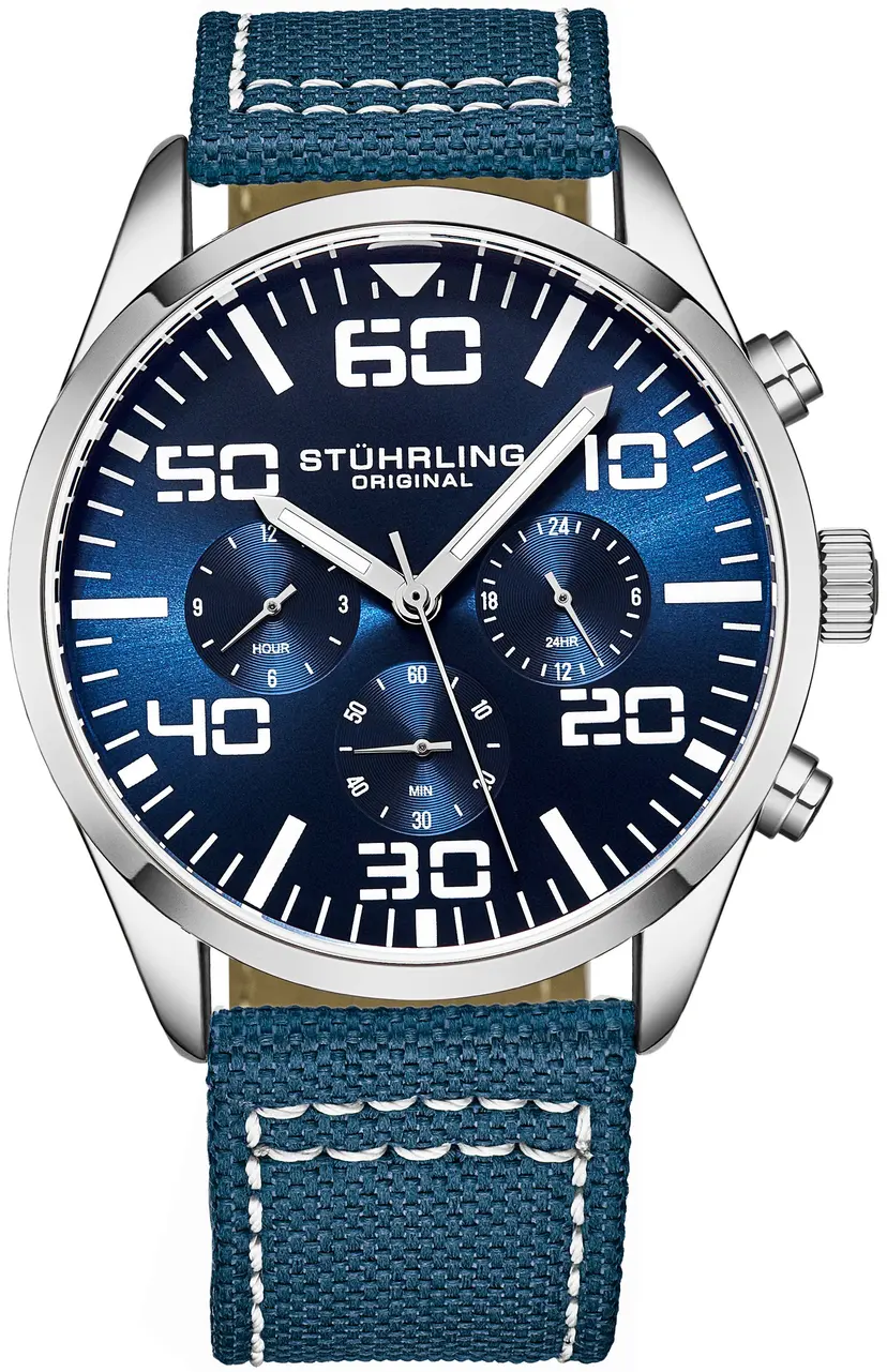 Stührling Original Stührling Original Herreklokke 4001.4 Aviator Blå/Lær Ø42 mm