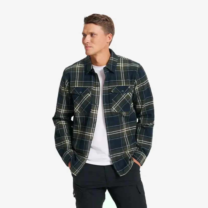 RevolutionRace Bonfire Flannel Shirt Herre Deep Navy/Forest Night