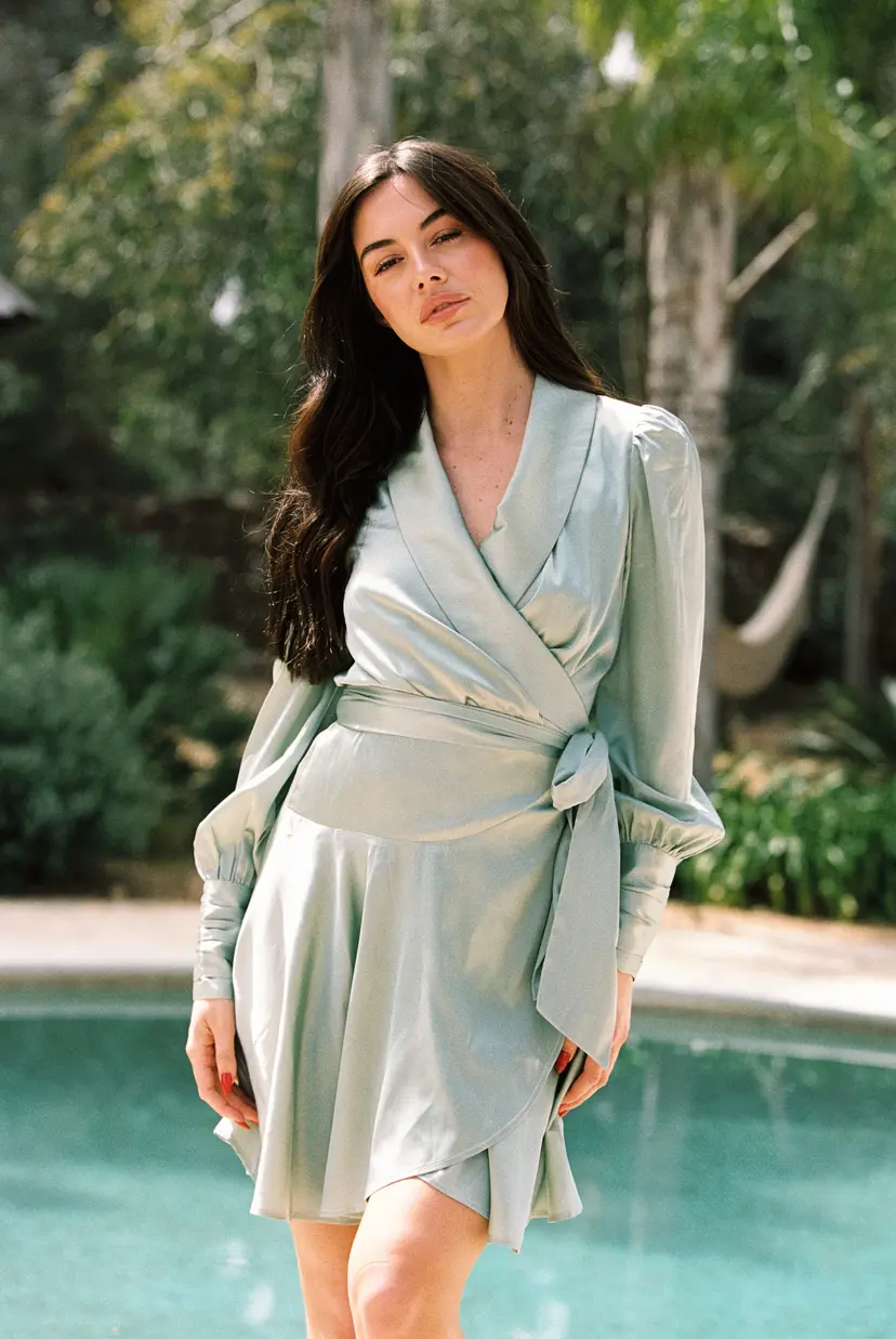 Kayani Farah Satin Wrap Dress Sea Sage