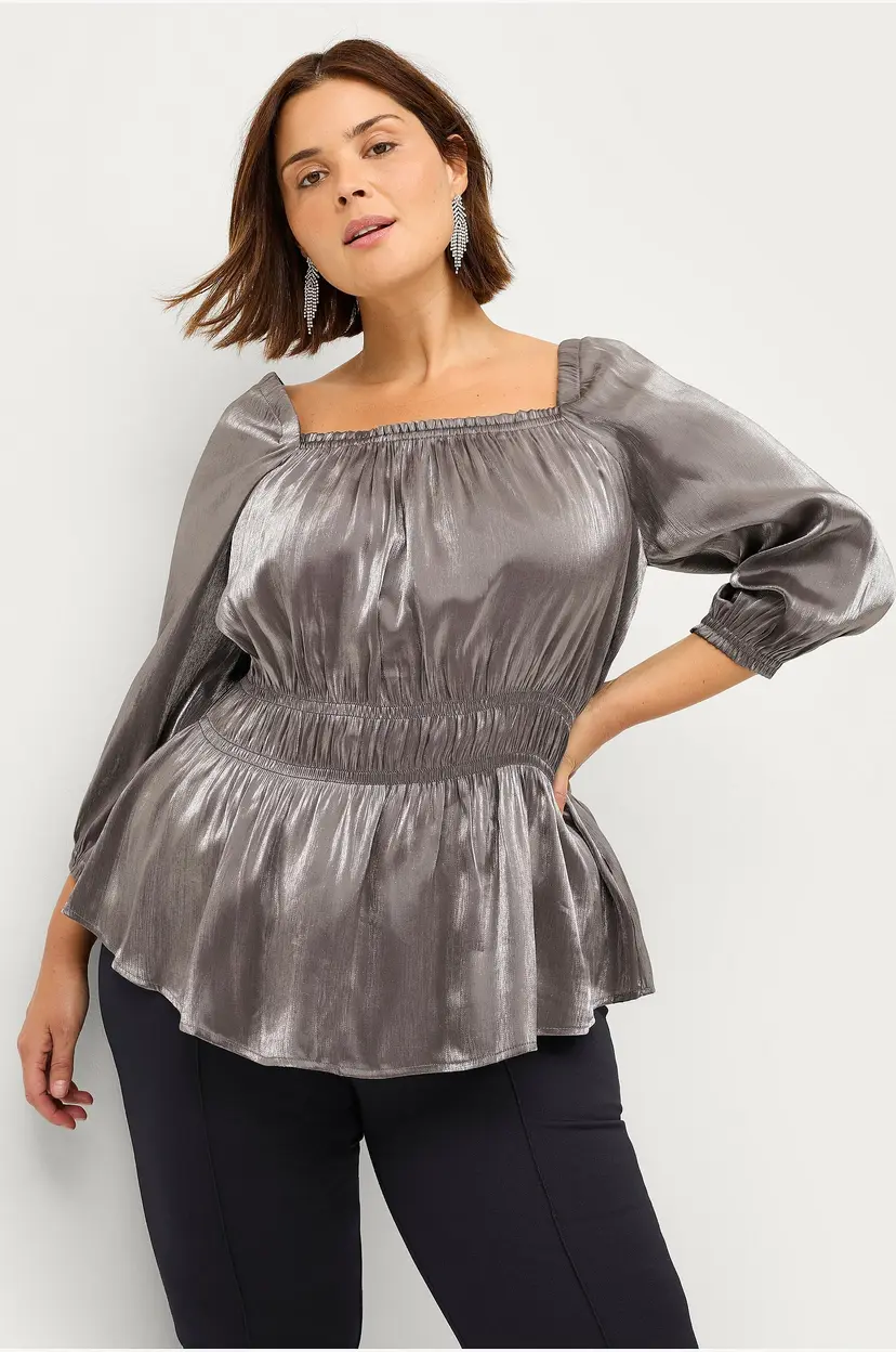 Zizzi Bluse mFanny 3/4 Blouse - Sølv