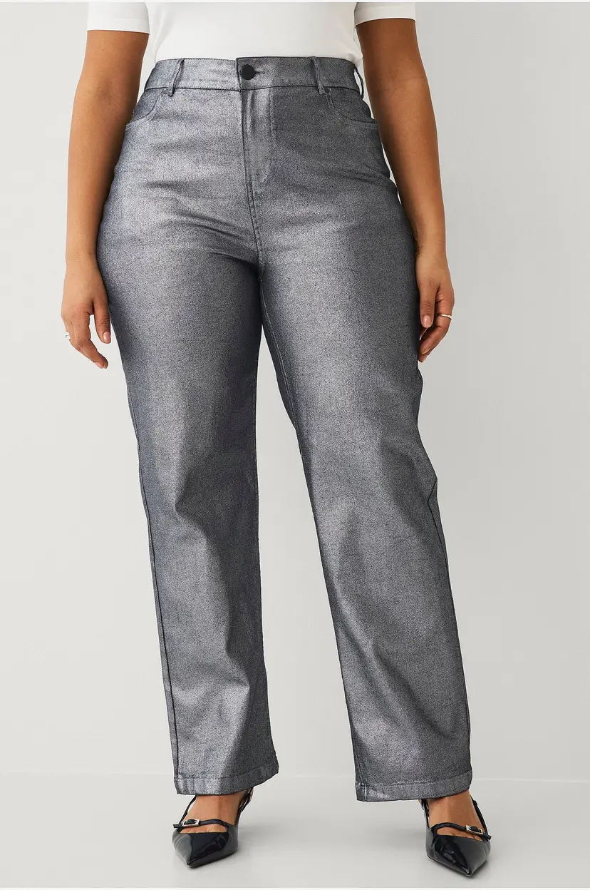 Zizzi Jeans Jally, Straight, Silver - Sølv