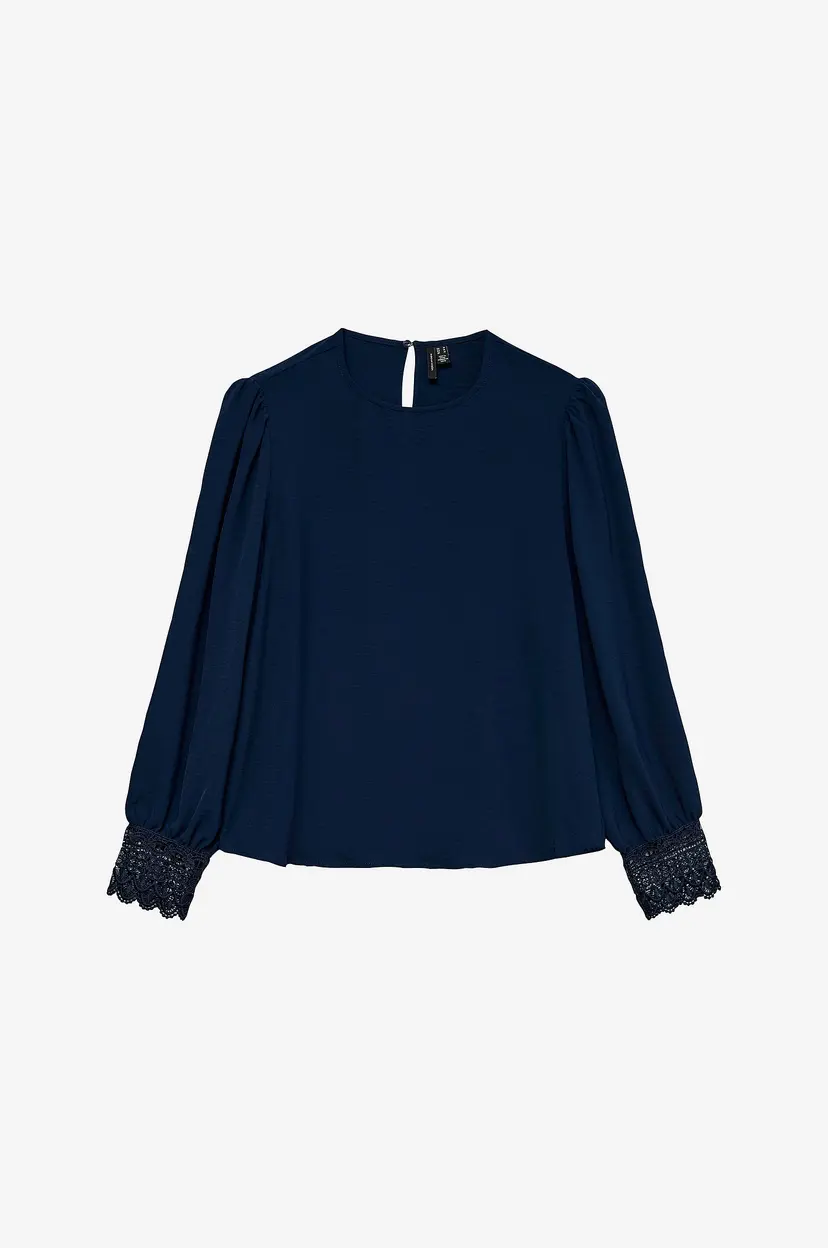 Vero Moda Bluse vmAlva Lace LS O-neck Wvn GA - Blå