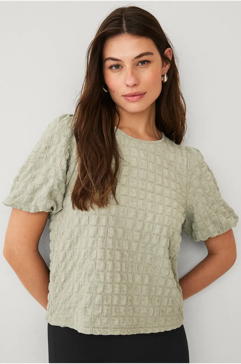 Ellos Collection Jerseybluse med ballongermer - Natur