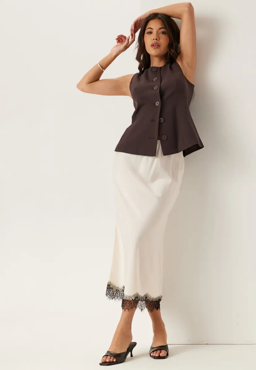 Bubbleroom Satin Lace Midi Skirt