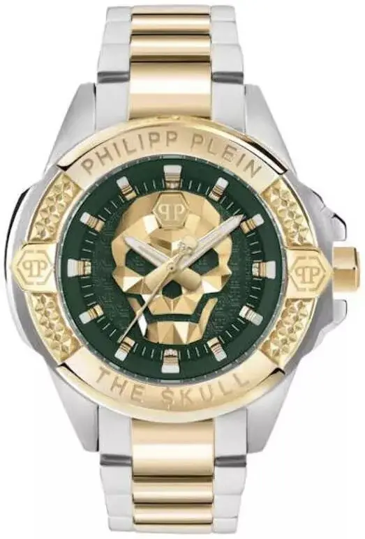 Philipp Plein Philipp Plein Herreklokke PWAAA2825 The Skull Grønn/Gulltonet stål
