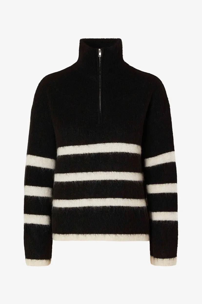 Selected Women Genser slfMaline LS Knit Half Zip - Svart
