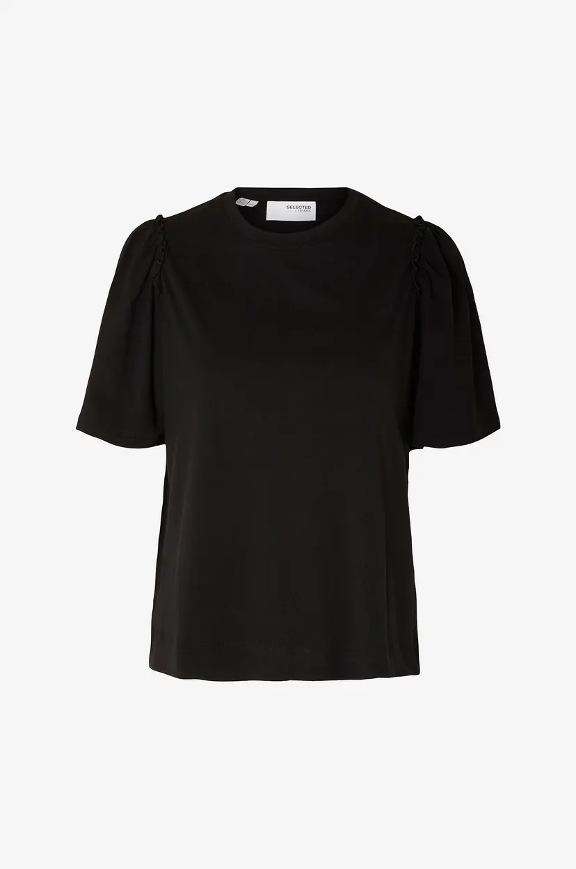 Selected Women Topp slfPenelope 2/4 Ruffle Tee - Svart