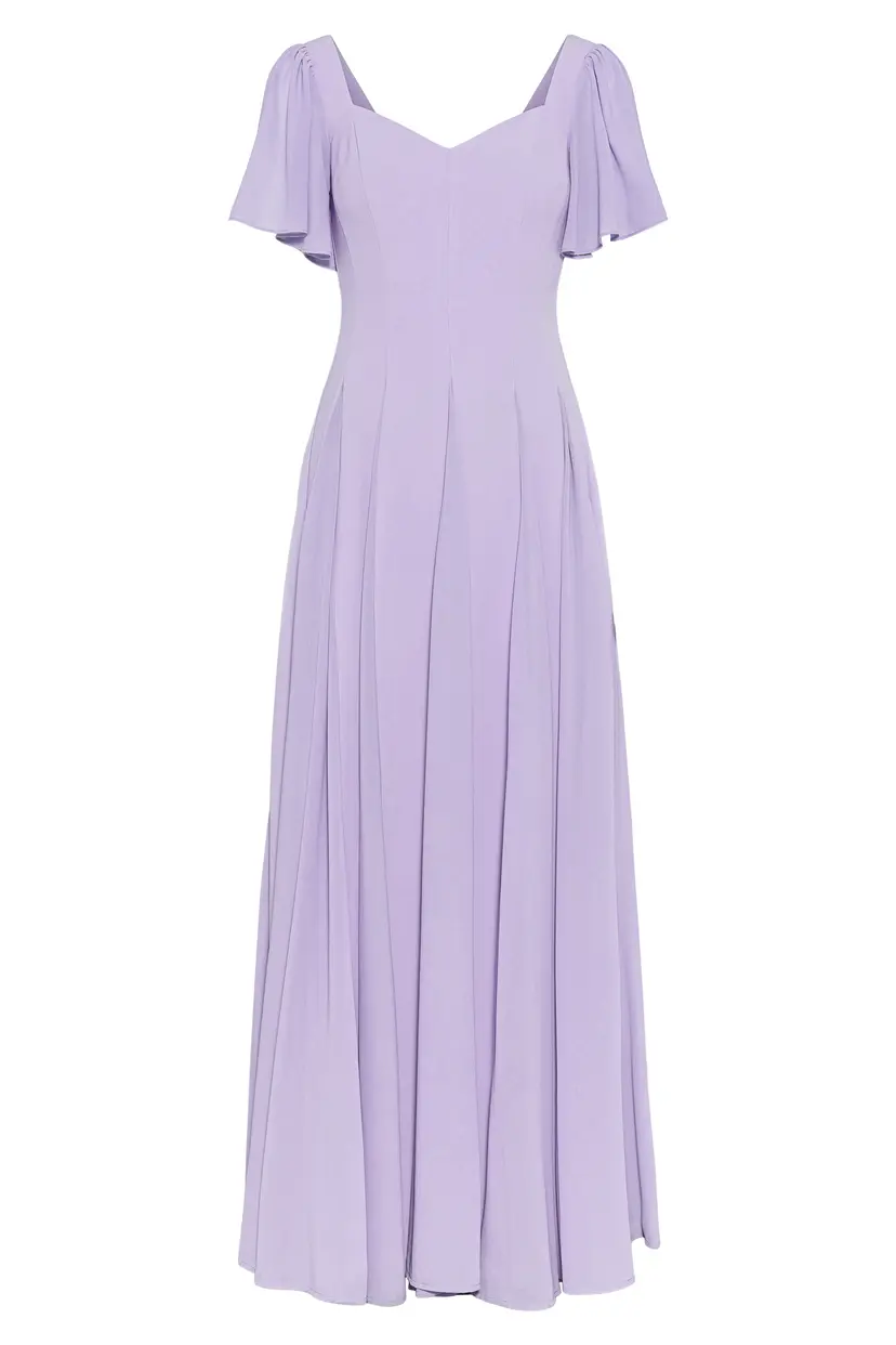 MurlongCres. Alette Maxi Dress Flutter Sleeves – Lavender Bridesmaid & Wedding Guest Dress, XXS