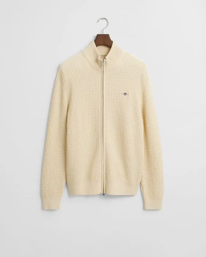 Gant ZIPPED TEXTURED COTTON CARDIGAN