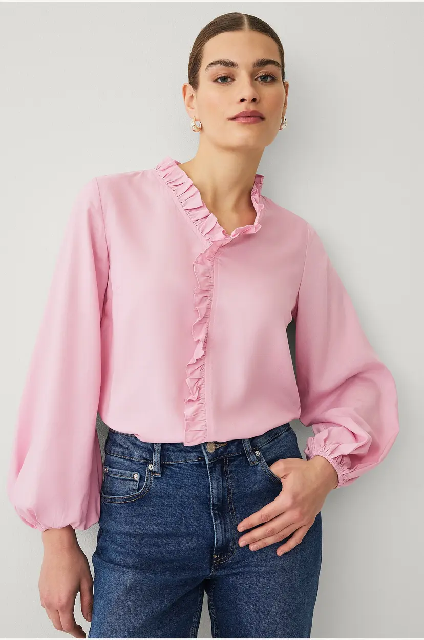 Ellos Collection Bluse med volanger - Rosa
