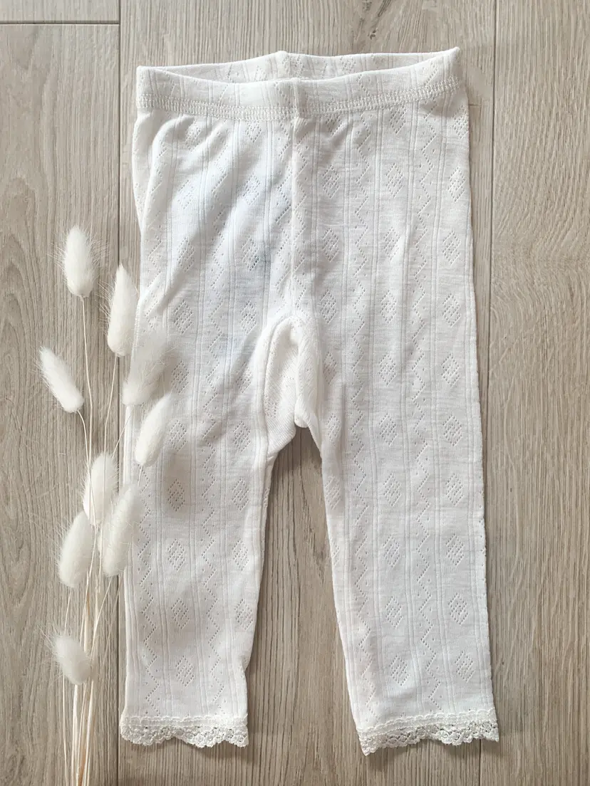 Joha Leggings i ull/silke med blonder Off-white