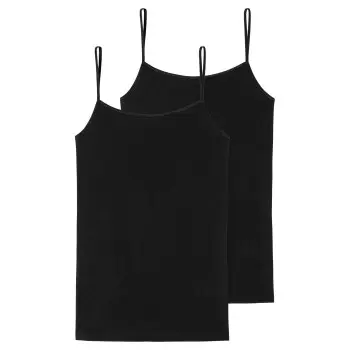 Schiesser Schiesser 2P 95-5 Organic Cotton Spaghetti Top Svart økologisk bomull 46 Dame