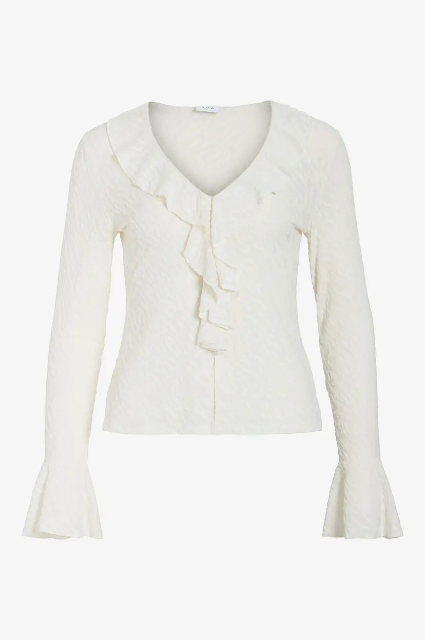 Vila Topp viBika Frill V-neck Top - Hvit
